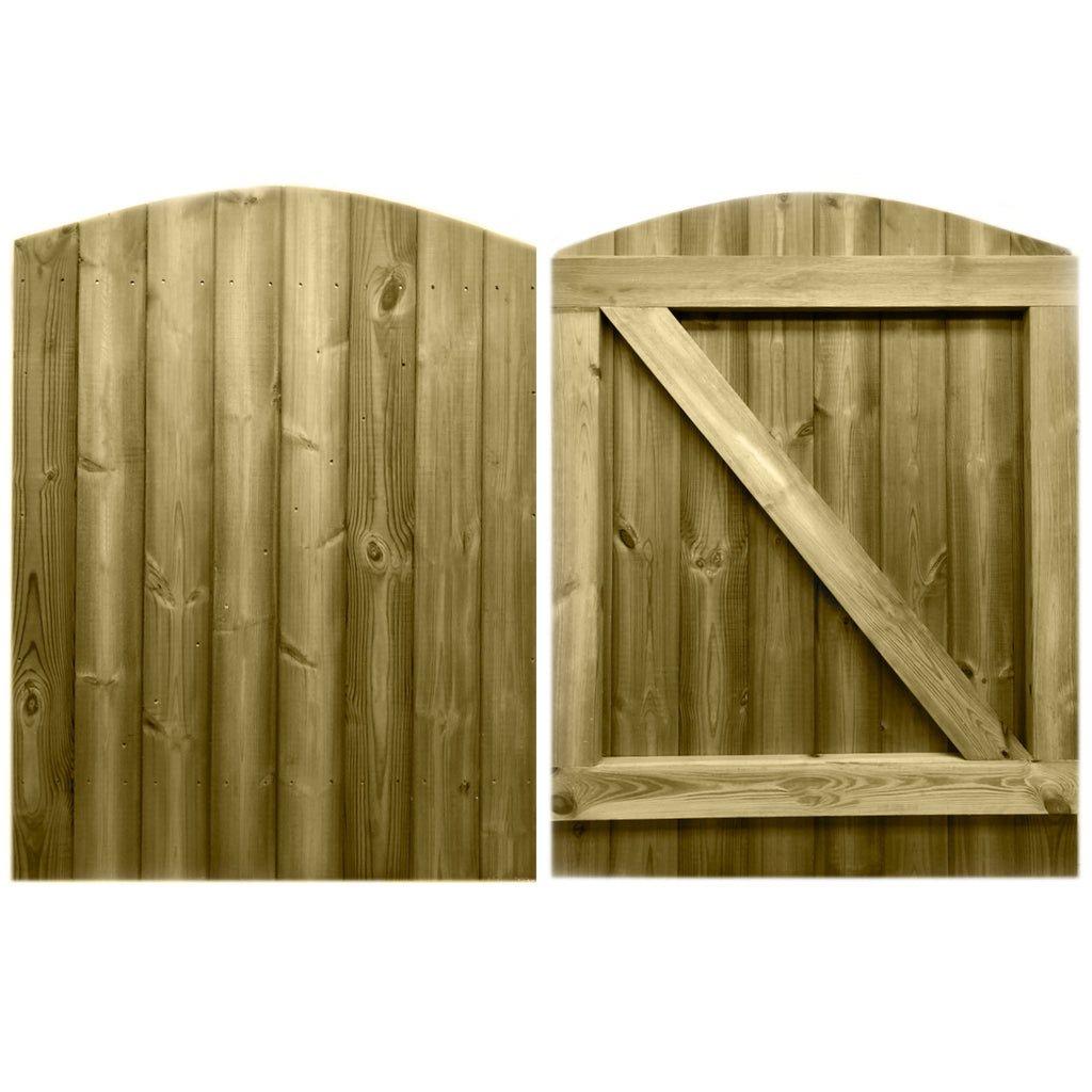 Pressure Treated Curved Top timber Garden Gate showing front and back