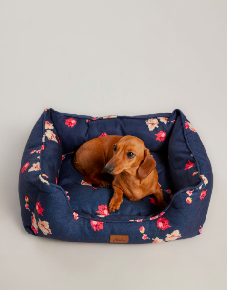 Joules blue and pink Floral Dog Bed with a Plush Cushion