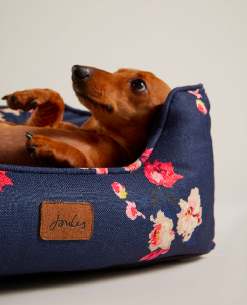 Joules blue and pink Floral Dog with a Plush Cushion