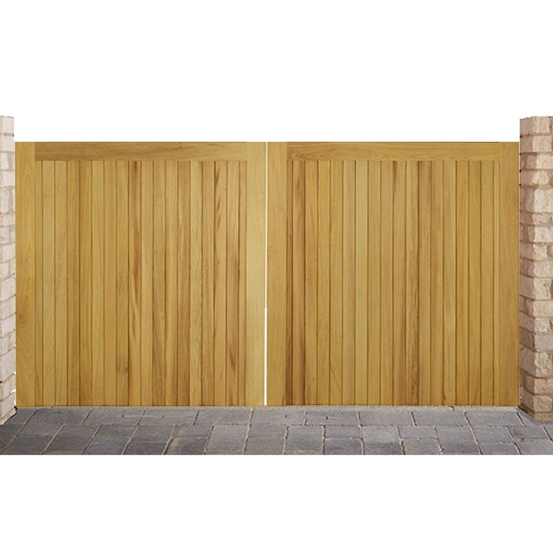 3/4 Split Iroko Mortise and Tenon Entrance Gates, Croyde Style