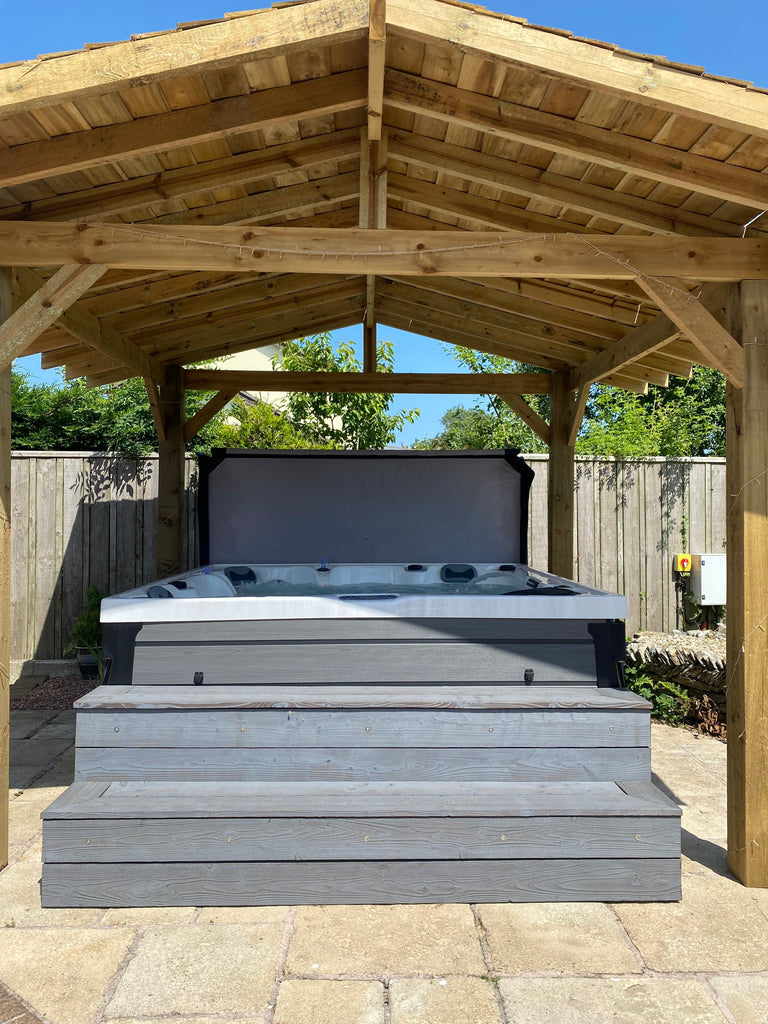 Handmade IRO Decking Steps leading up to a hot tub