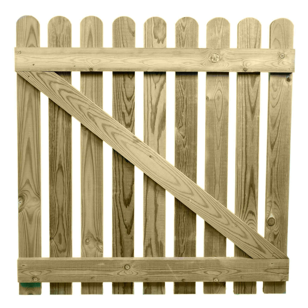3 foot by 3 foot Treated Wooden Timber Round Top Picket Garden Gate from Behind