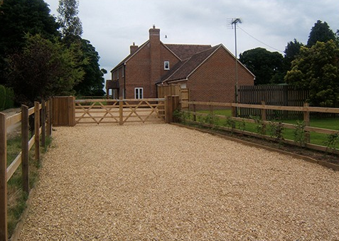 Planed 5 Bar timber Entrance Gate In House Driveway