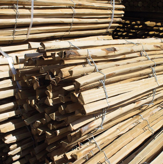 Stack of Chestnut wood Pale Fencing