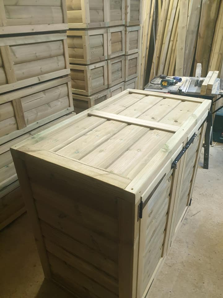 Handmade Timber Wheelie Bin Storage Unit