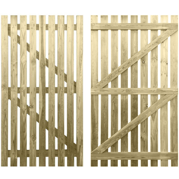 Pressure Treated 6 foot Picket Gate with flat top, image shows front and back of gate