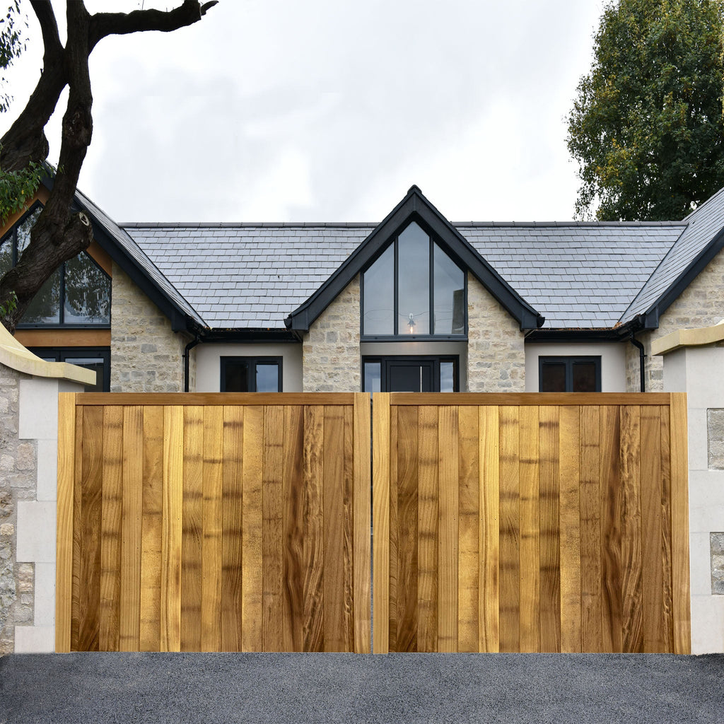 Iroko Croyde Mortise & Tenon Entrance Gates (Pair) in use
