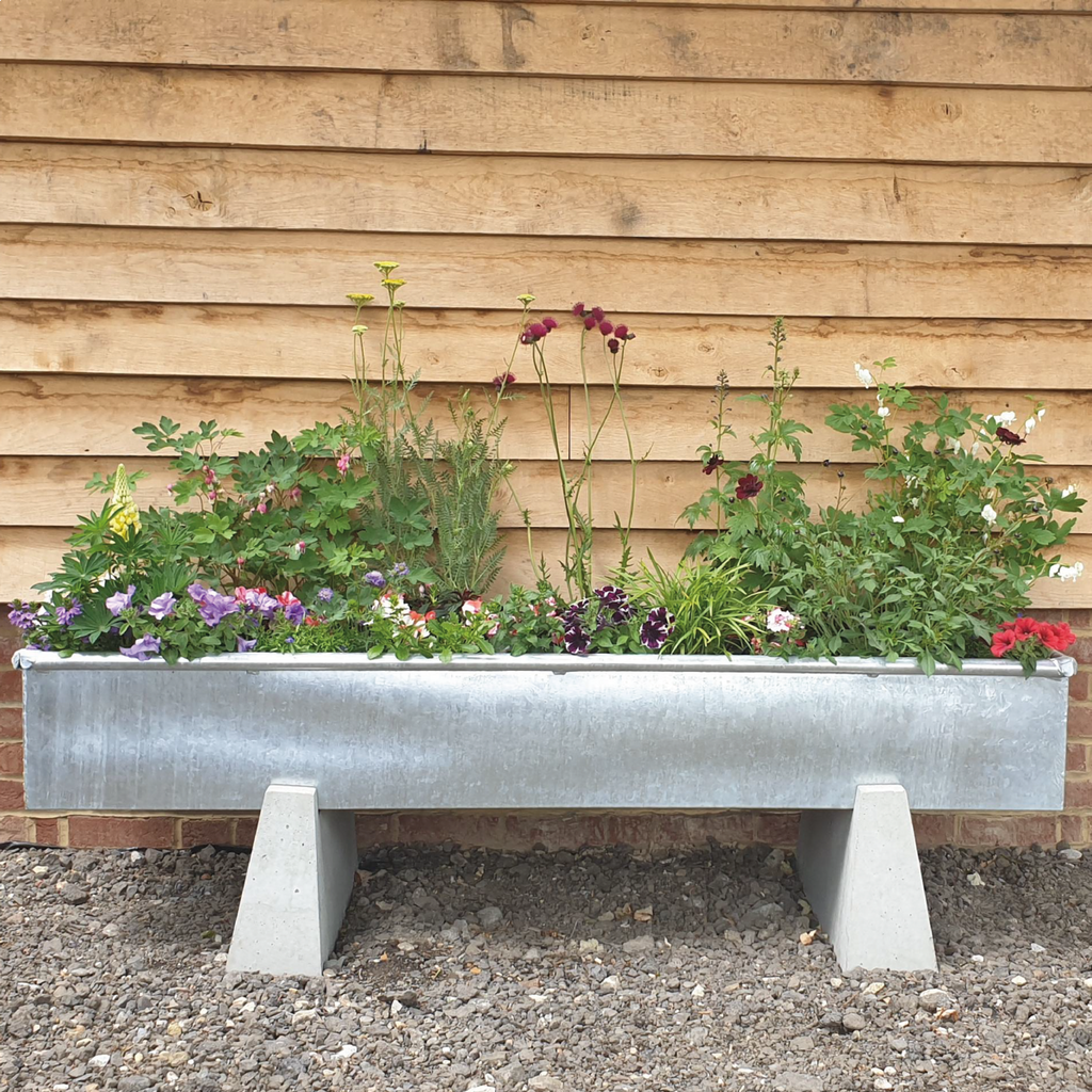 metal Garden Planter With Flowers & Base