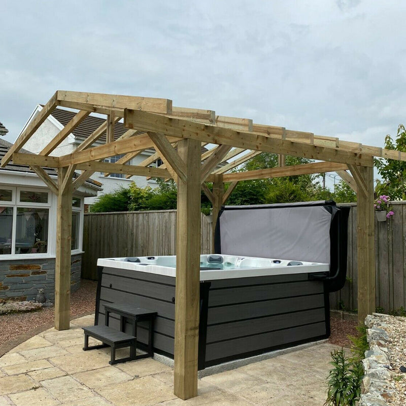 Pressure Treated Softwood Pergola frame, shown around a hot tub