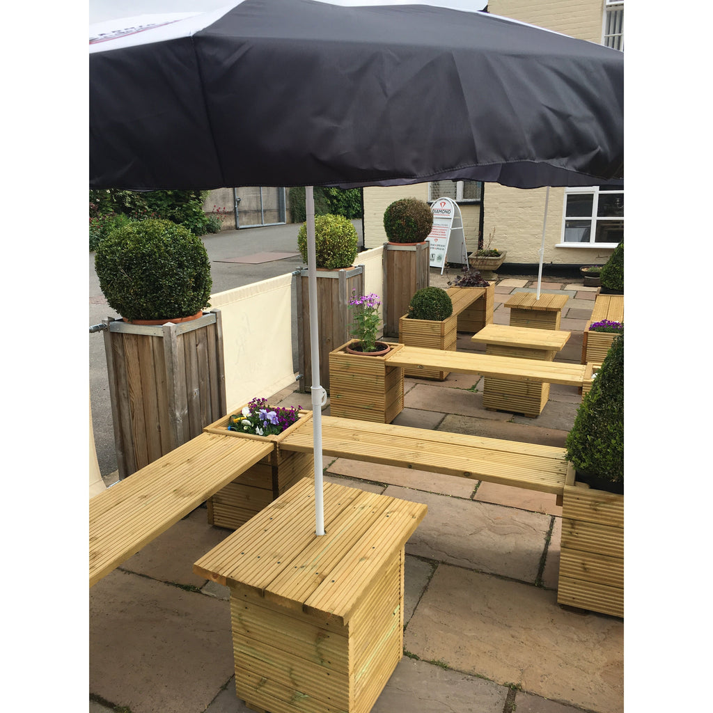 Large Square Treated Decking Planters & Bench Combination