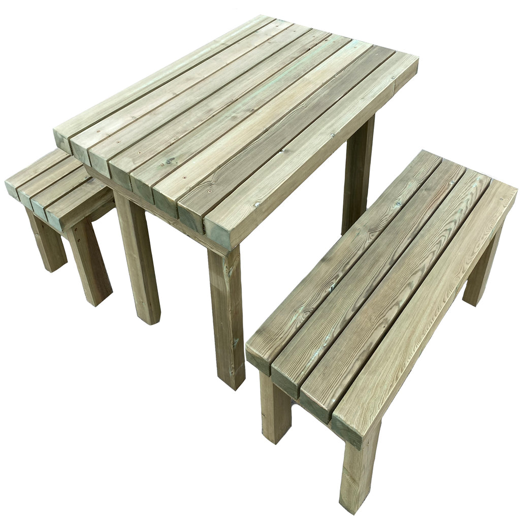Handmade Redwood timber Outdoor Bench, shown here with a matching table
