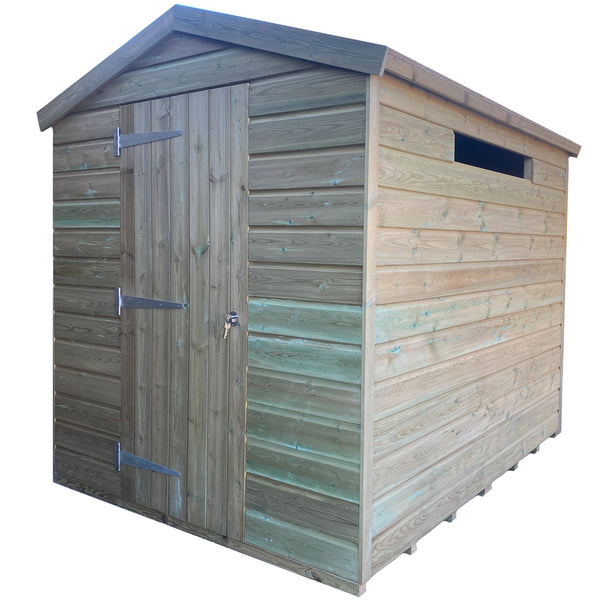 Timber clad secure shed with lock and key